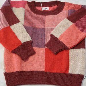 Oeuf girls Bright mauve multi patchwork sweater size 6